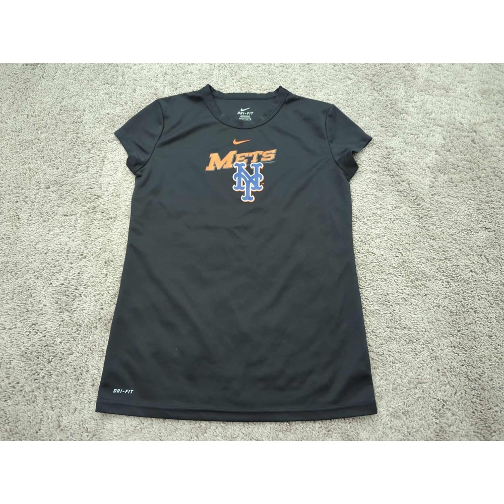New York Mets T Shirt Womens Medium Short Sleeve MLB Nike Dri-Fit Black